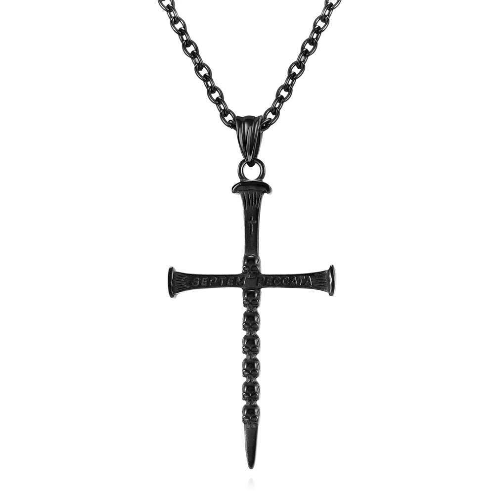 Planderful Titanium Skull Pendant Necklace Seven Deadly Sins Cross Ghost Head For Punk Fashion Lovers