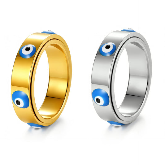 Blue Evil Eye Ring Rotatable Stainless Steel Unisex Jewelry By Planderful Everyday Genie