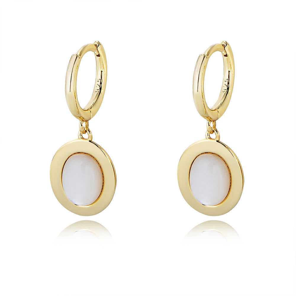 Natural White Shell Sterling Silver Earrings, High-End, Retro Earrings