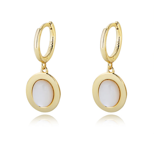 Natural White Shell Sterling Silver Earrings, High-End, Retro Earrings