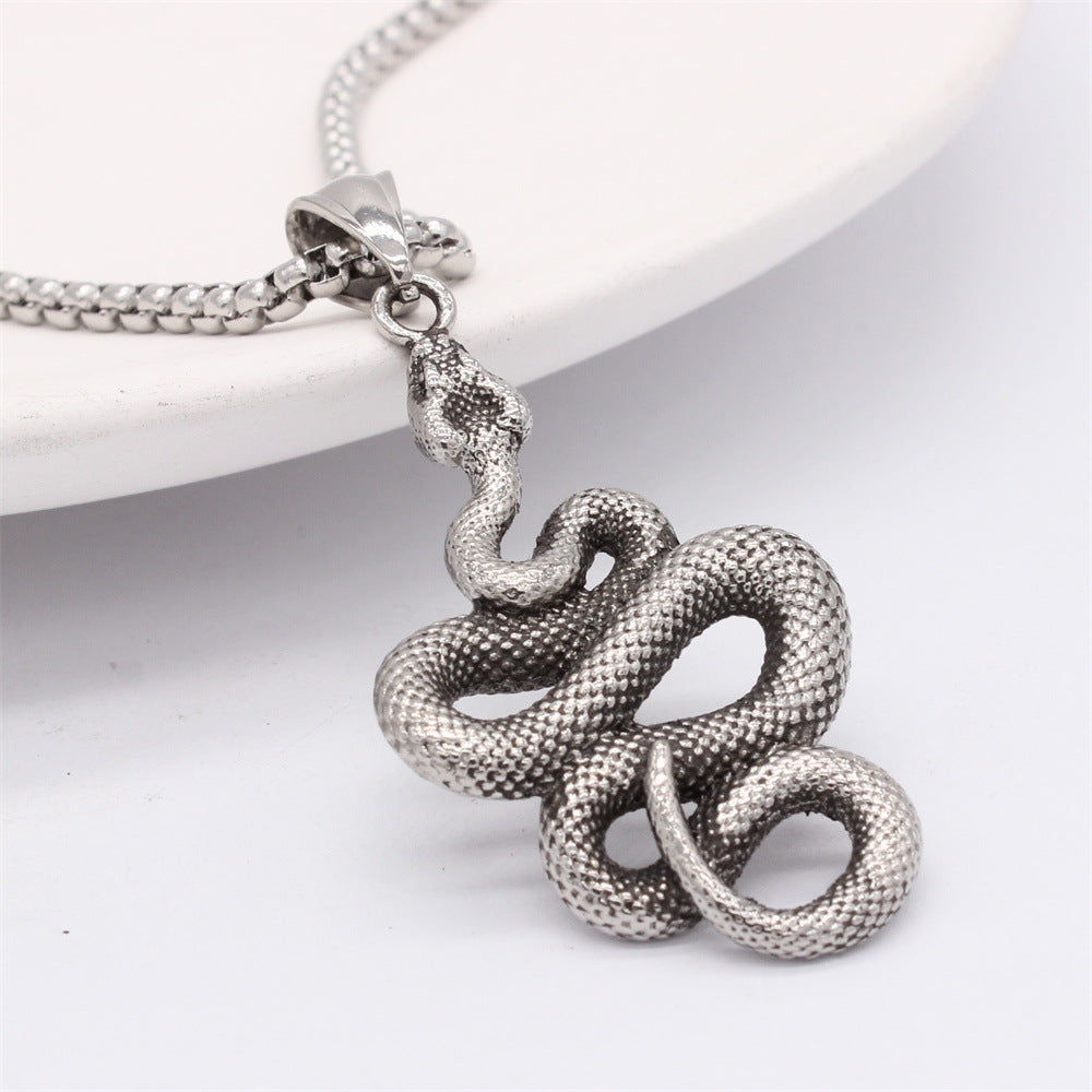 Planderful Everyday Genie Retro Snake Steel Pendant Unisex Protection Statement Jewelry
