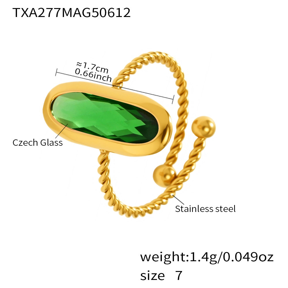 Planderful 18k Gold Stainless Steel Ring Women Czech Glass