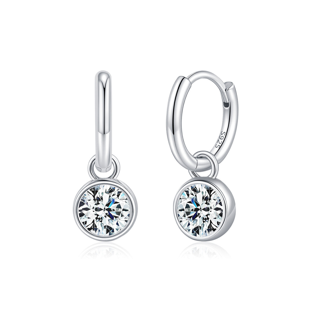 925 Sterling Silver Round Moissanite Hoop Earrings