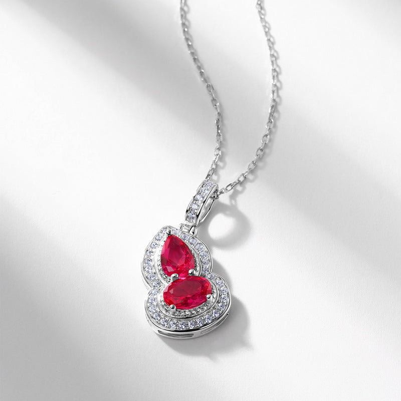 S925 Sterling Silver Lab-Grown Gemstone Gourd Pendant Necklace