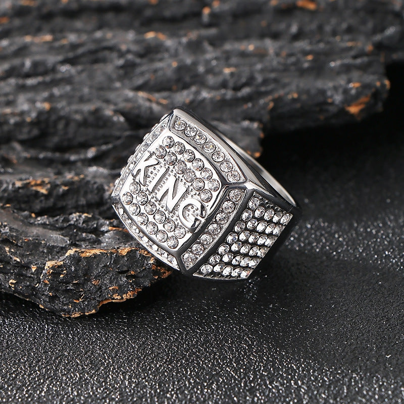 Planderful Zircon Square Ring Gold Plated Hip Hop King Men