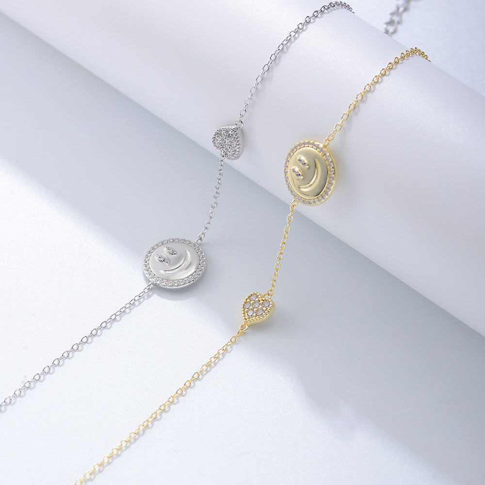 Little Prince Smiley Face Zircon Sterling Silver Bracelet Heart-Shaped Chain