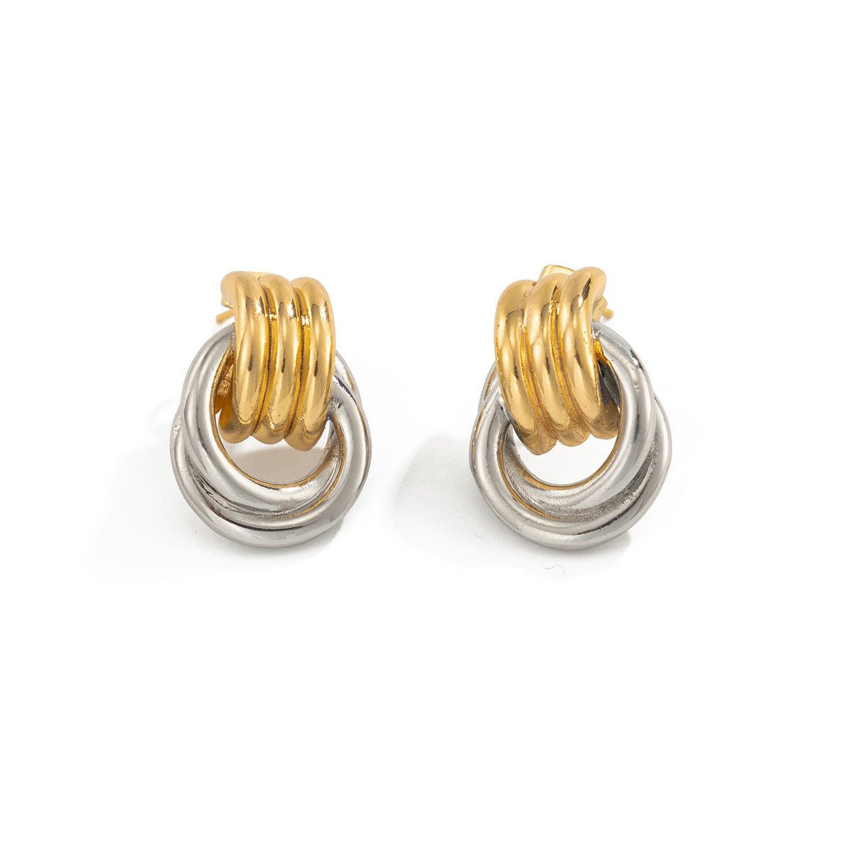 Planderful Vienna Verve Stainless Steel Ring Buckle Stud Earrings With Contrasting Color Lines For Modern Fashion Lovers