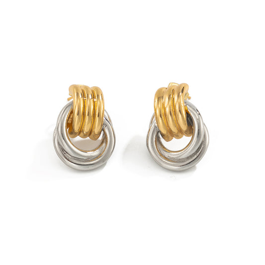 Planderful Vienna Verve Stainless Steel Ring Buckle Stud Earrings With Contrasting Color Lines For Modern Fashion Lovers