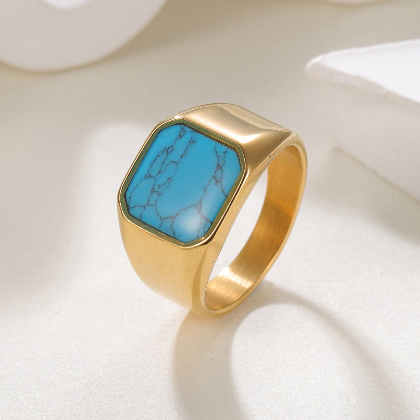 Planderful Custom Turquoise Titanium Steel Ring For Men