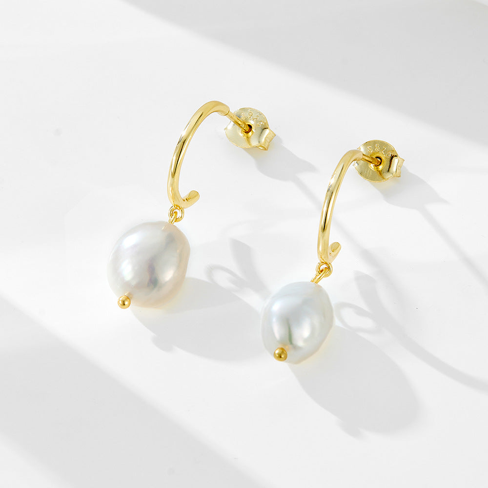 Planderful S925 Sterling Silver Irregular Freshwater Pearl Pendant Earrings For Women Elegant Baroque Pearl Jewelry