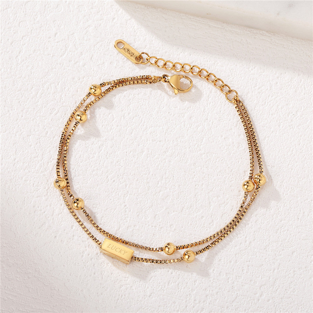 Planderful Titanium Steel Bracelet Double Layer Minimalist Style For Women Lucky Lady Charm Statement