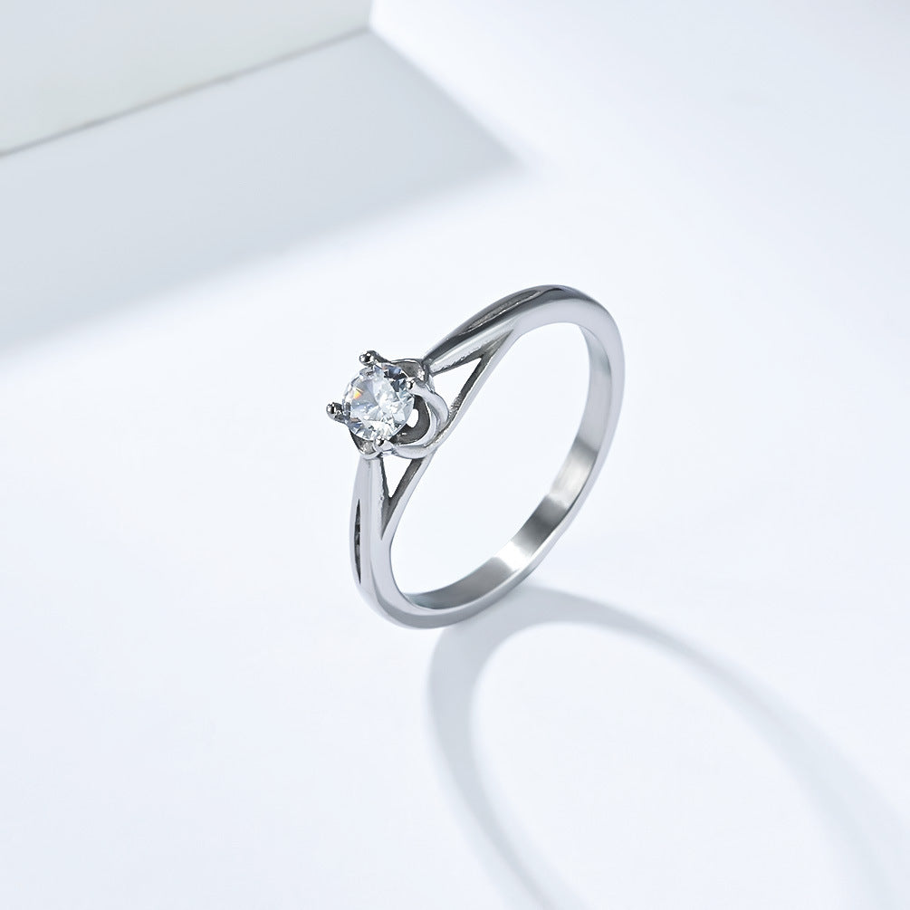 Planderful Zircon Ring For Women Stainless Steel Inlaid Jewelry Timeless Wedding Gift Everyday Genie