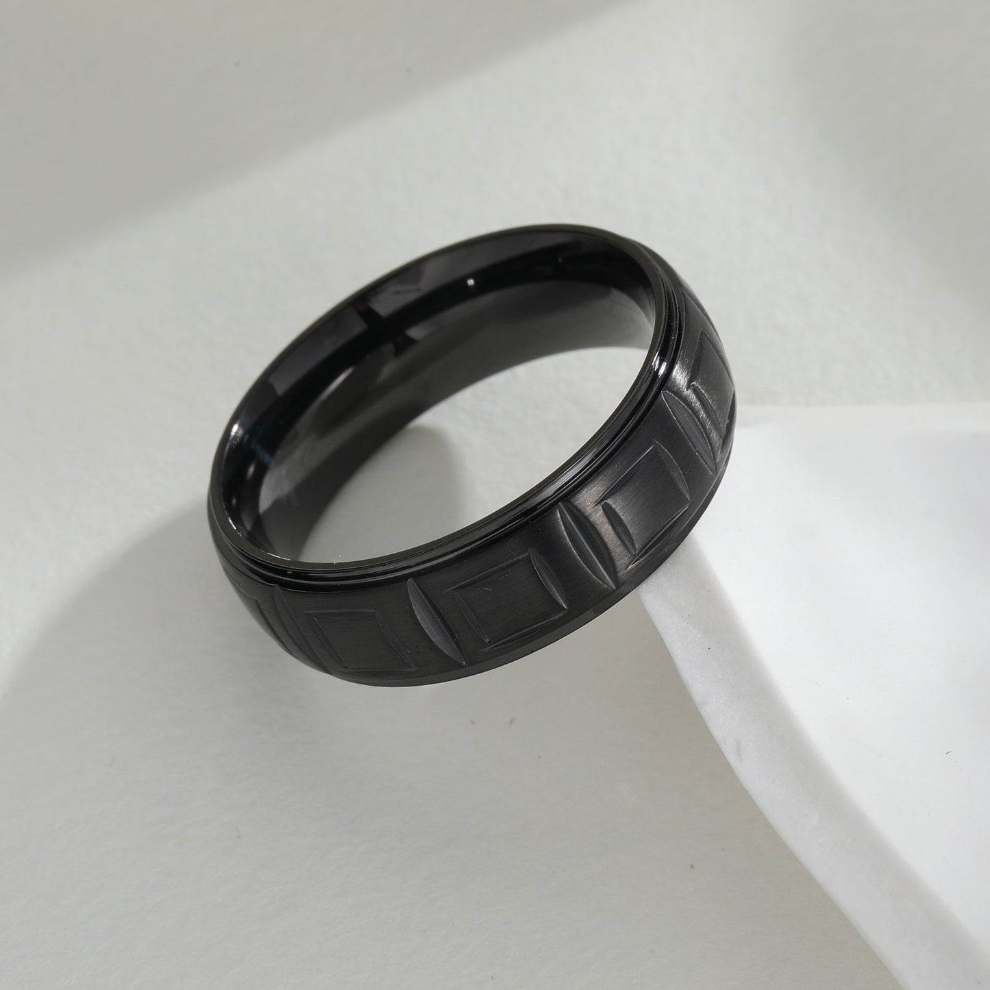 Stainless Steel Ring Unisex Retro Square Pattern Engraving Fade Resistant Durable Planderful
