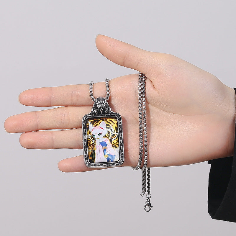 Steel Necklace - Elegant Everyday Genie Pendant For Men, Safe And Lucky Jewelry, High End Niche