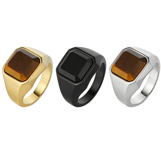 Planderful Tiger Eye Titanium Steel Ring For Men Unisex Protection Statement Durable Style