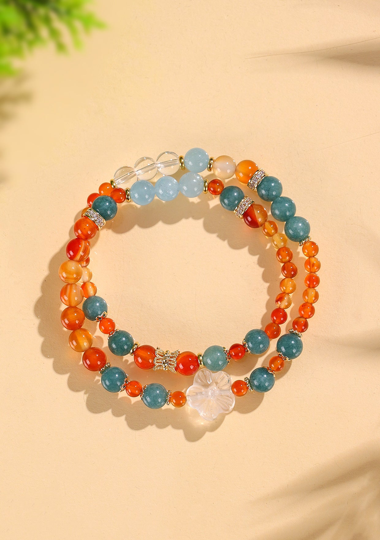 Planderful Fortune's Favor Bracelet – Elegant Double Circle Design with Aquamarine and White Crystals