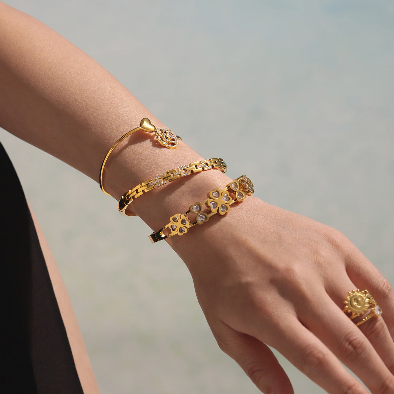 Planderful Zircon Love Four Leaf Flower Bracelet 18K Women