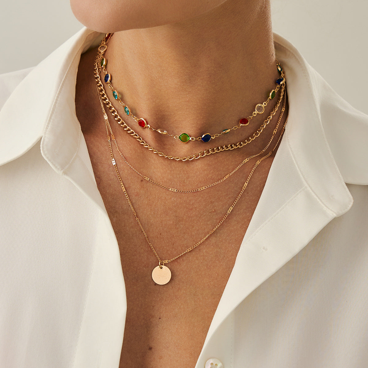 Crystal-Style Round Pendant Necklace