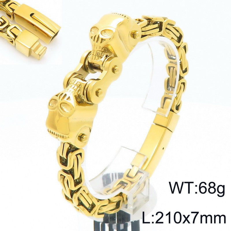 Planderful Titanium Skull Imperial Chain Mens Bracelet