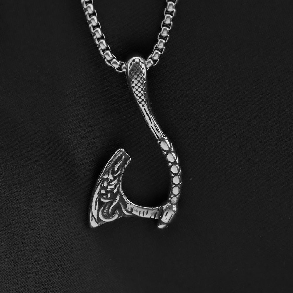 Titanium Steel Pendant Necklace Versatile For Men Norse Viking Axe Retro Hip Hop Style Planderful