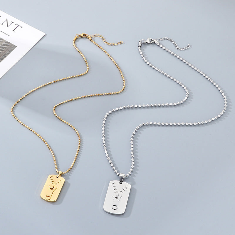 Simple Design Three-Dimensional Zipper, Military Brand Titanium Steel Necklace, Men's And Women'S Couples'