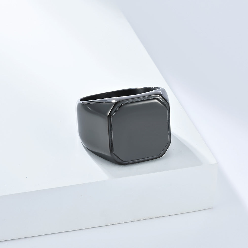 Planderful Everyday Genie Stainless Steel Ring For Men Square Seal Smooth Finish Niche Fashion Jewelry