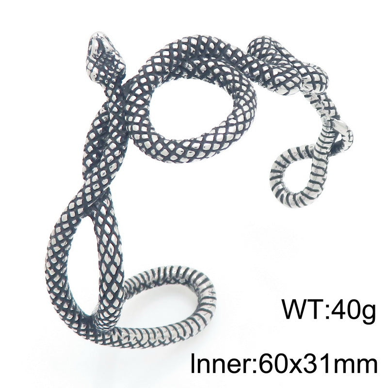 Dark Animal Lion Head Snake Head Opening C-Shaped Bracelet – Punk Style Old Winding