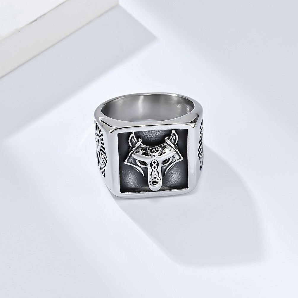Vintage Nordic Viking Wolf Head Ring for Men - Timeless Knot