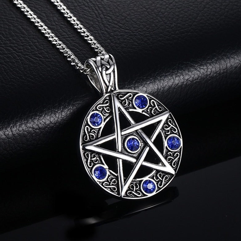 Stainless Steel Jewelry Titanium Steel Blue Rhinestone Pendant