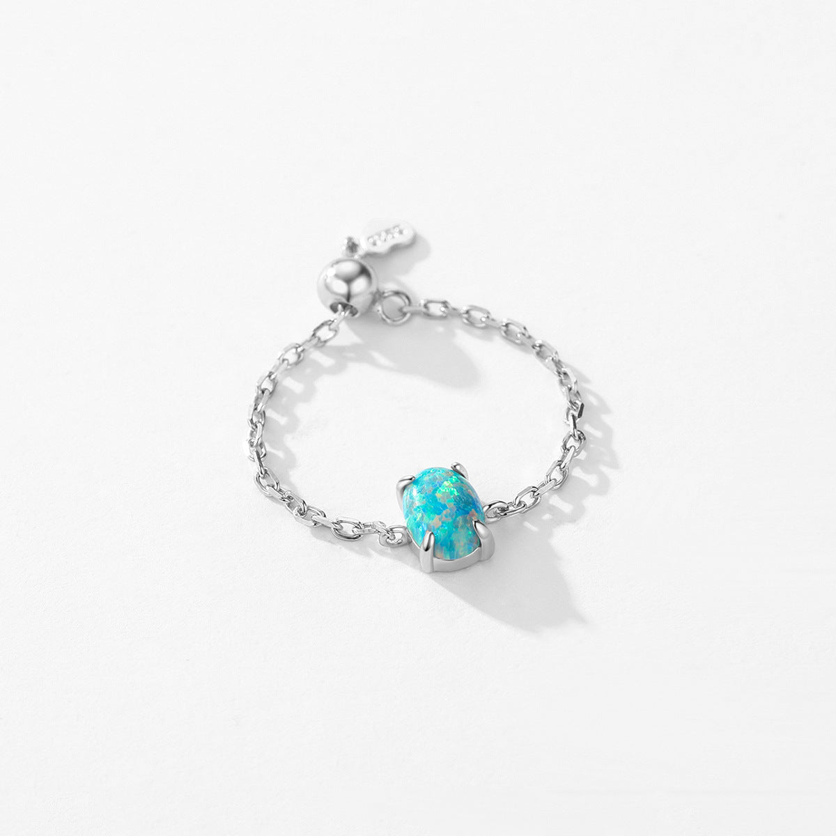 Elegant S925 Sterling Silver Opal Egg-shaped Adjustable Ring