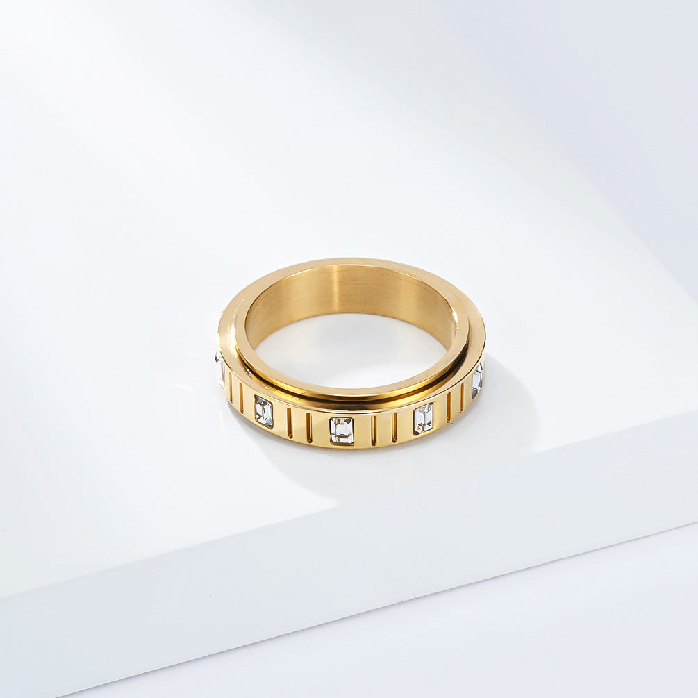Planderful Rotating Ring Emerald Zircon Titanium Steel For Women Everyday Genie Collection