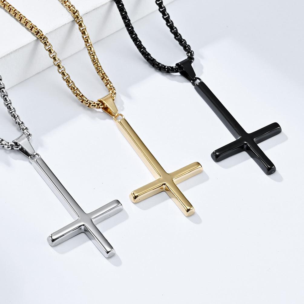 Steel Necklace - Statement Inverted Cross Pendant