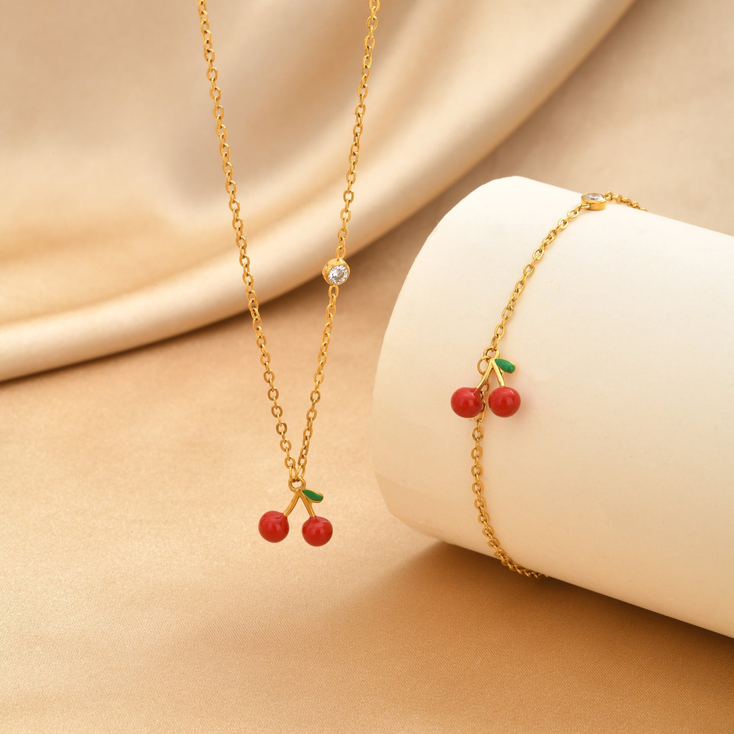 Stainless Steel Gold-Plated Style Design Zircon Cherry Necklace – Anklet