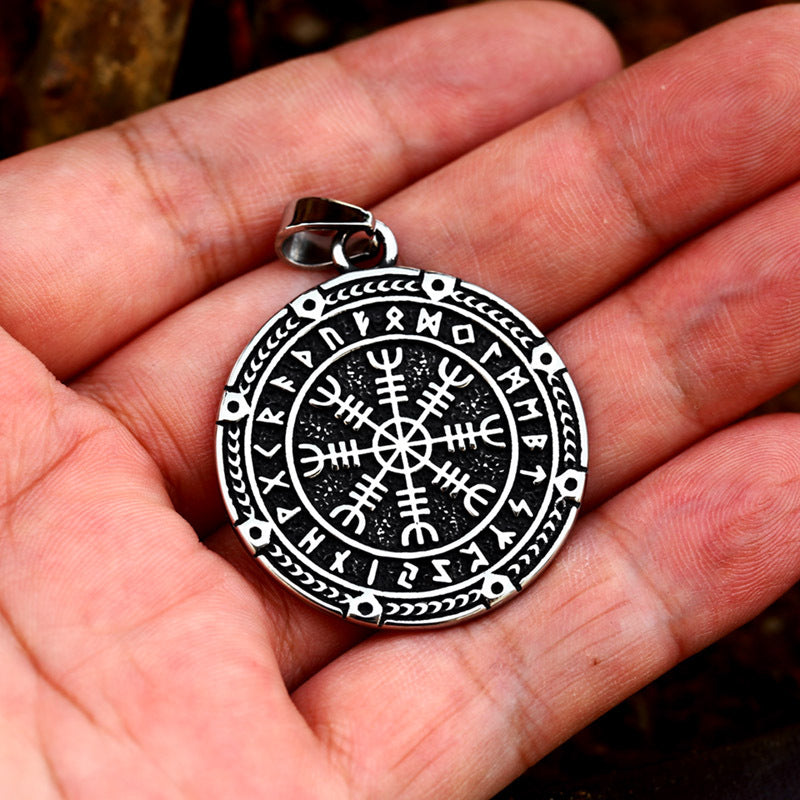 Viking-Inspired Nordic Stainless Steel Compass Pendant for Men - Wholesale Titanium Jewelry