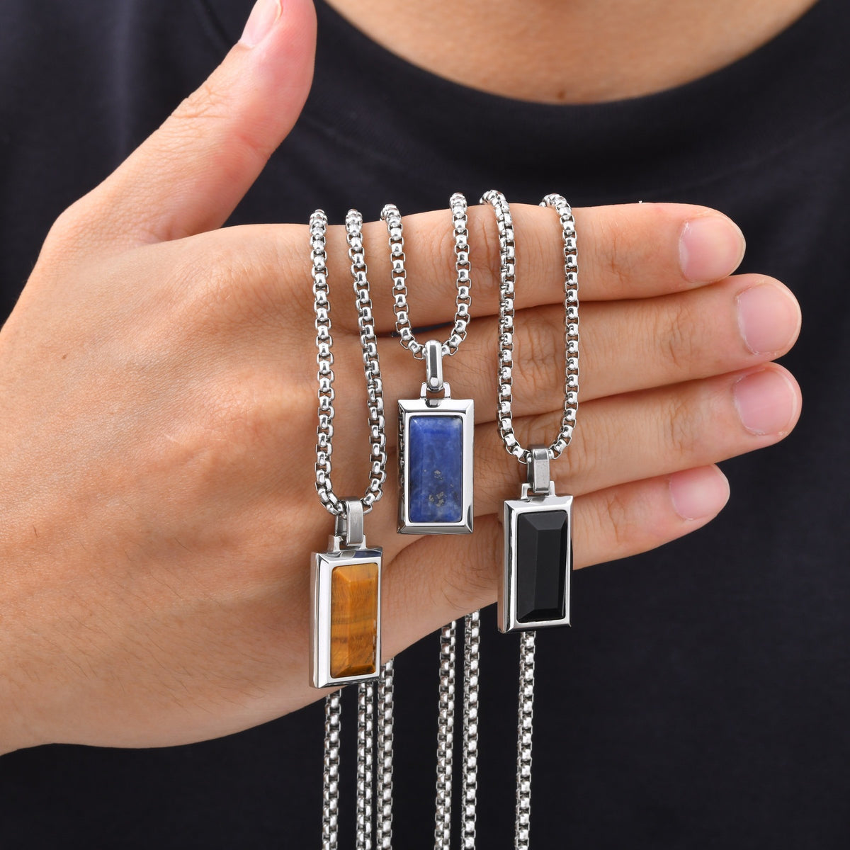 Natural Stone Vintage Black Stainless Steel Pendant