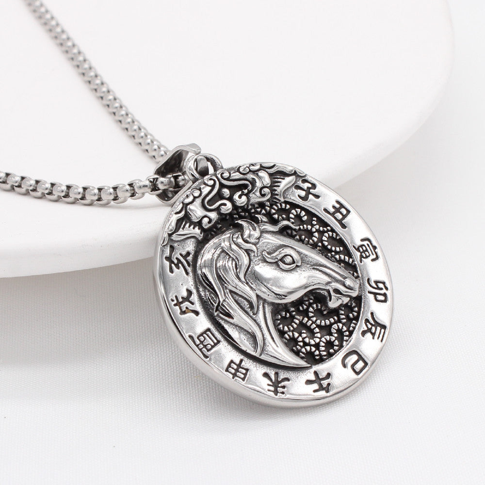 Planderful Chinese Zodiac Pendant Titanium Steel Blessing Necklace For Unisex Protection