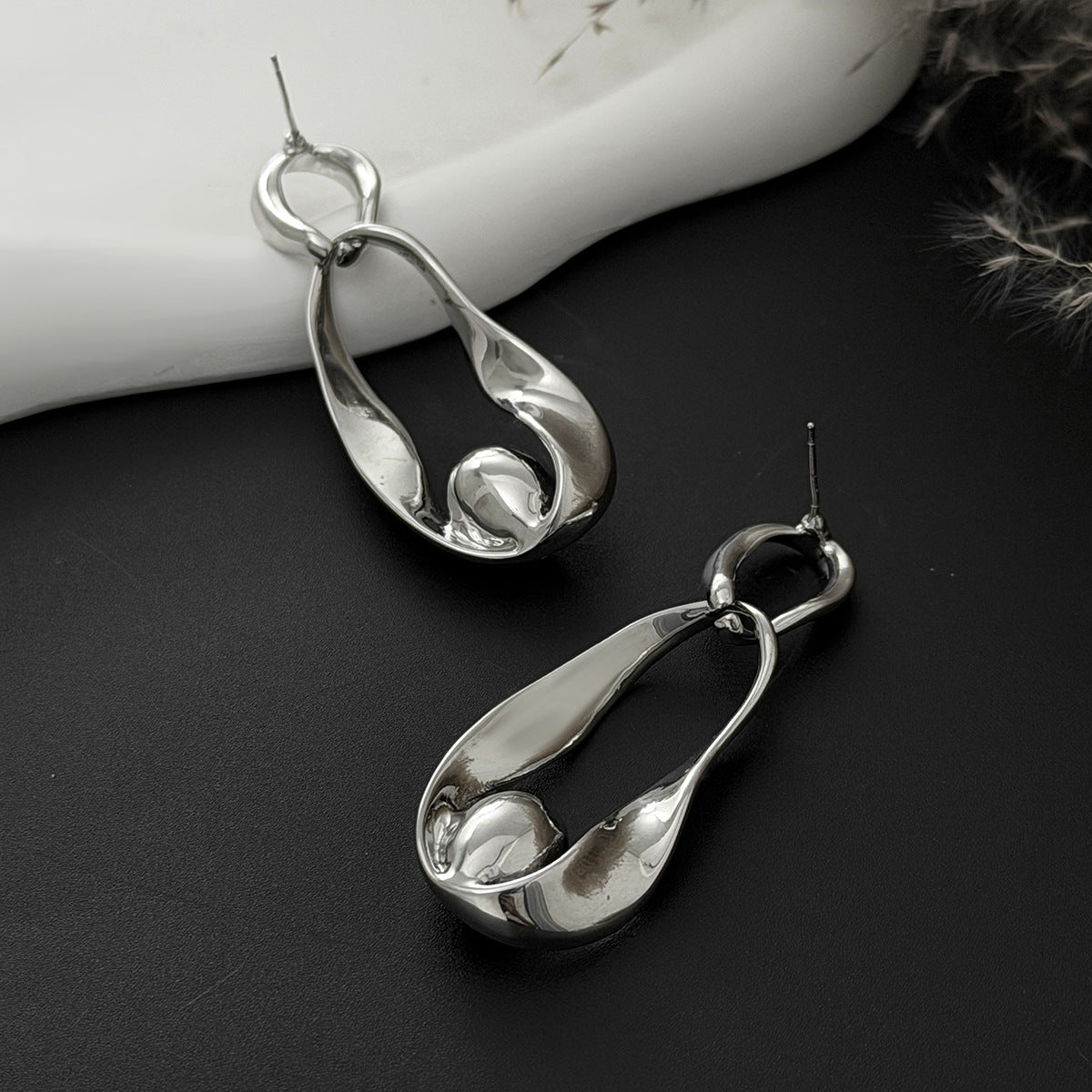 Planderful Gemstone Stud Earrings Two Color Zircon Splicing Design For Modern Women