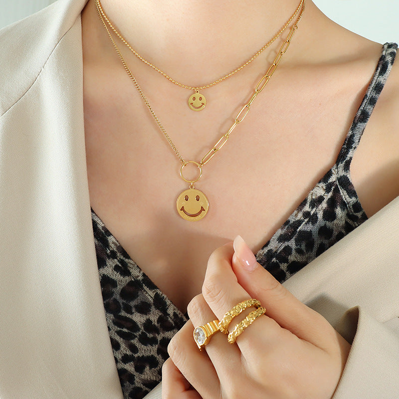 Layered Titanium Pendant Necklace Set with Splicing Chain for Women