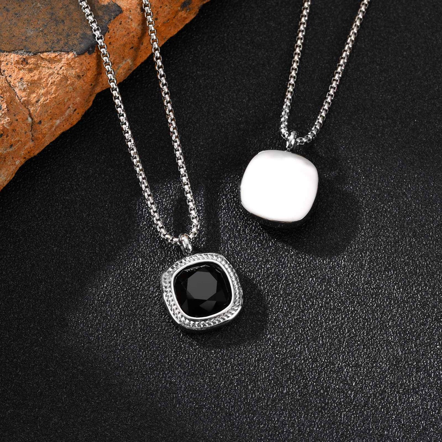 Planderful Titanium Steel Square Pendant for Men Versatile