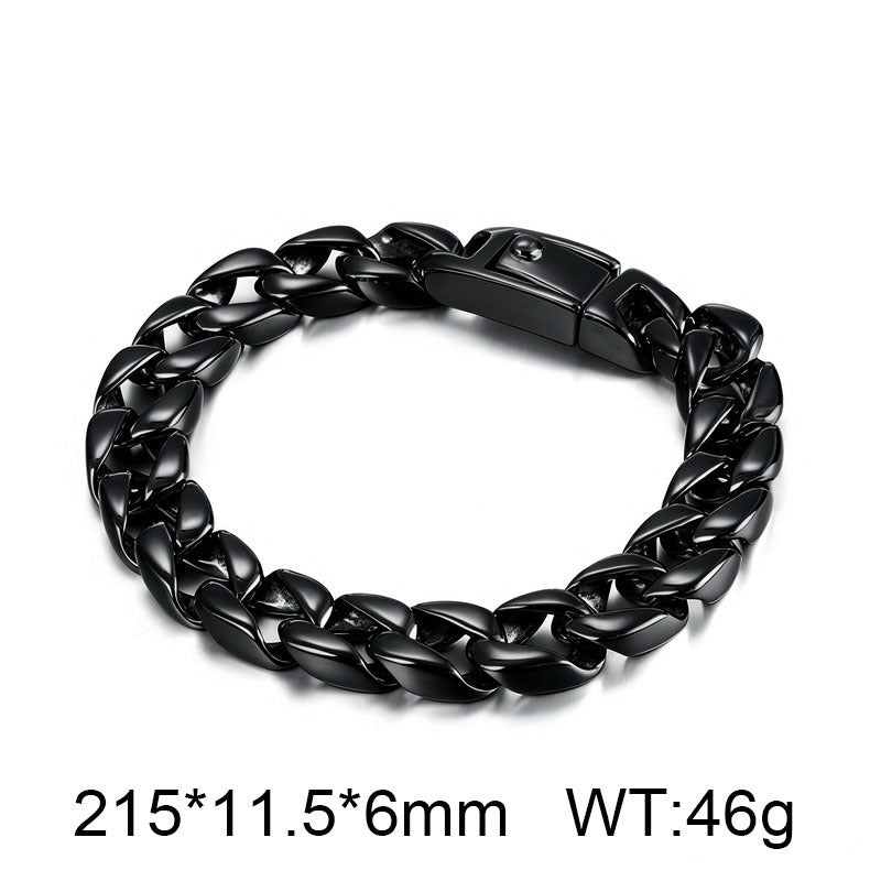 Minimalist Polished Bracelet Glossy Cuban Chain Spring Snap Stainless Steel Men's Bracelet