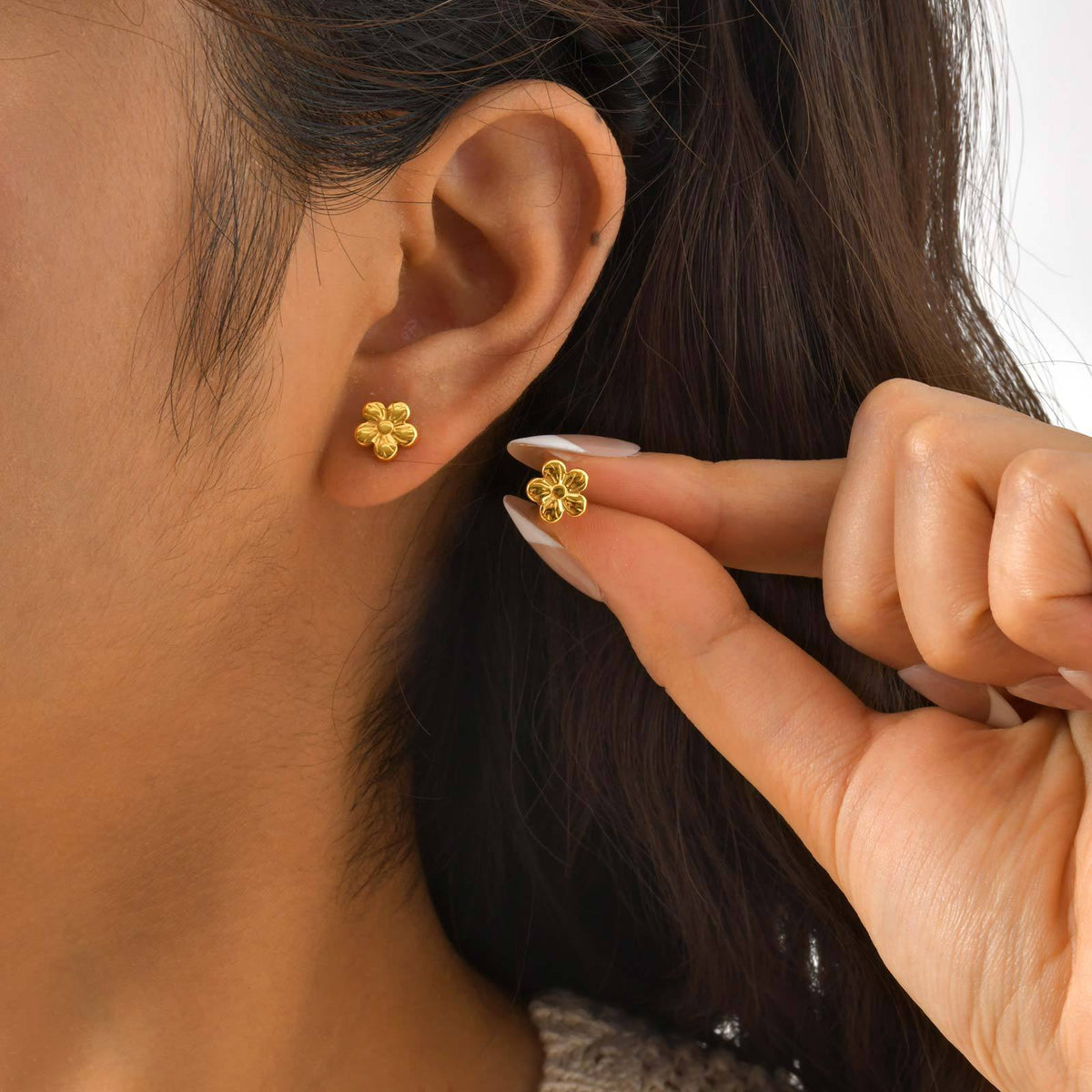 Stainless Steel Floral Gold-Plated Earrings