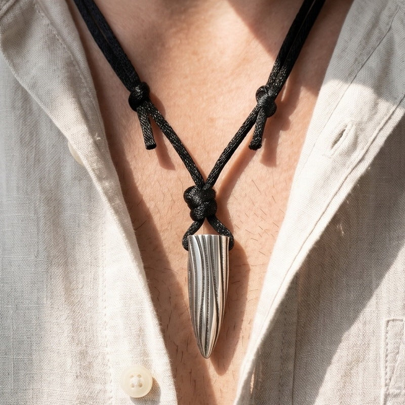 Punk Stainless Steel Textured Bullet Pendant Knot Necklace Retro Old Totem Men's Pendant