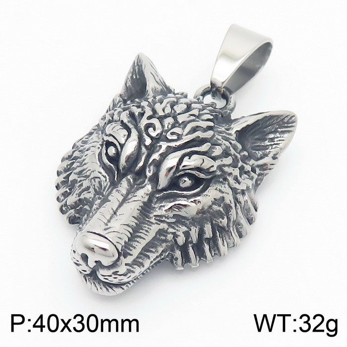 Animal, Punk Retro Viking Direwolf Head Stainless Steel Pendant For Men Necklace
