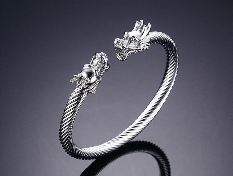 Titanium Steel Bracelet with Dragon Head Opening for Men