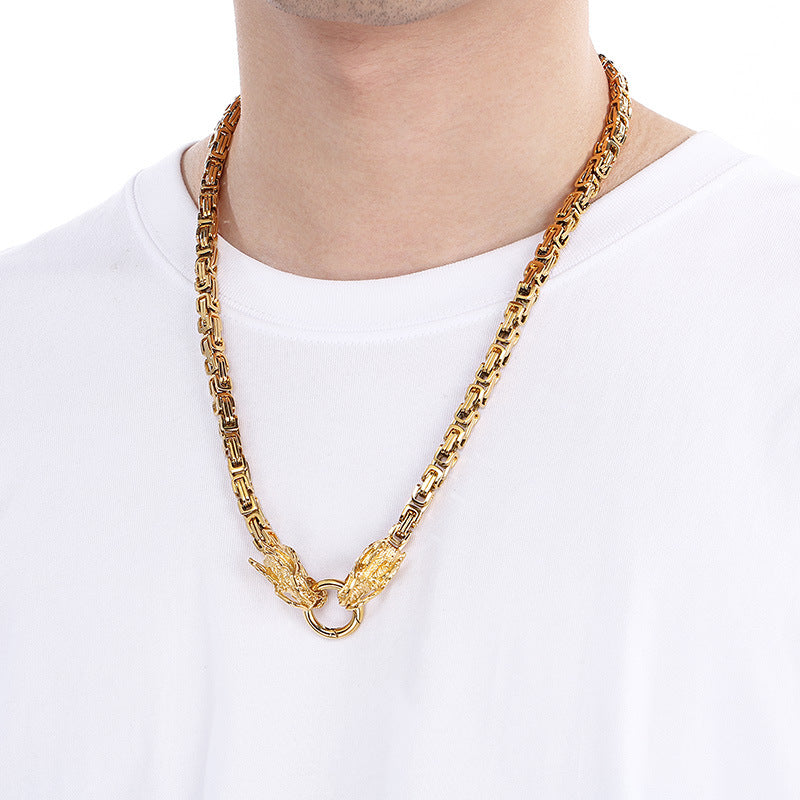 Planderful Dragon Necklace for Men 6mm Titanium Retro Chain