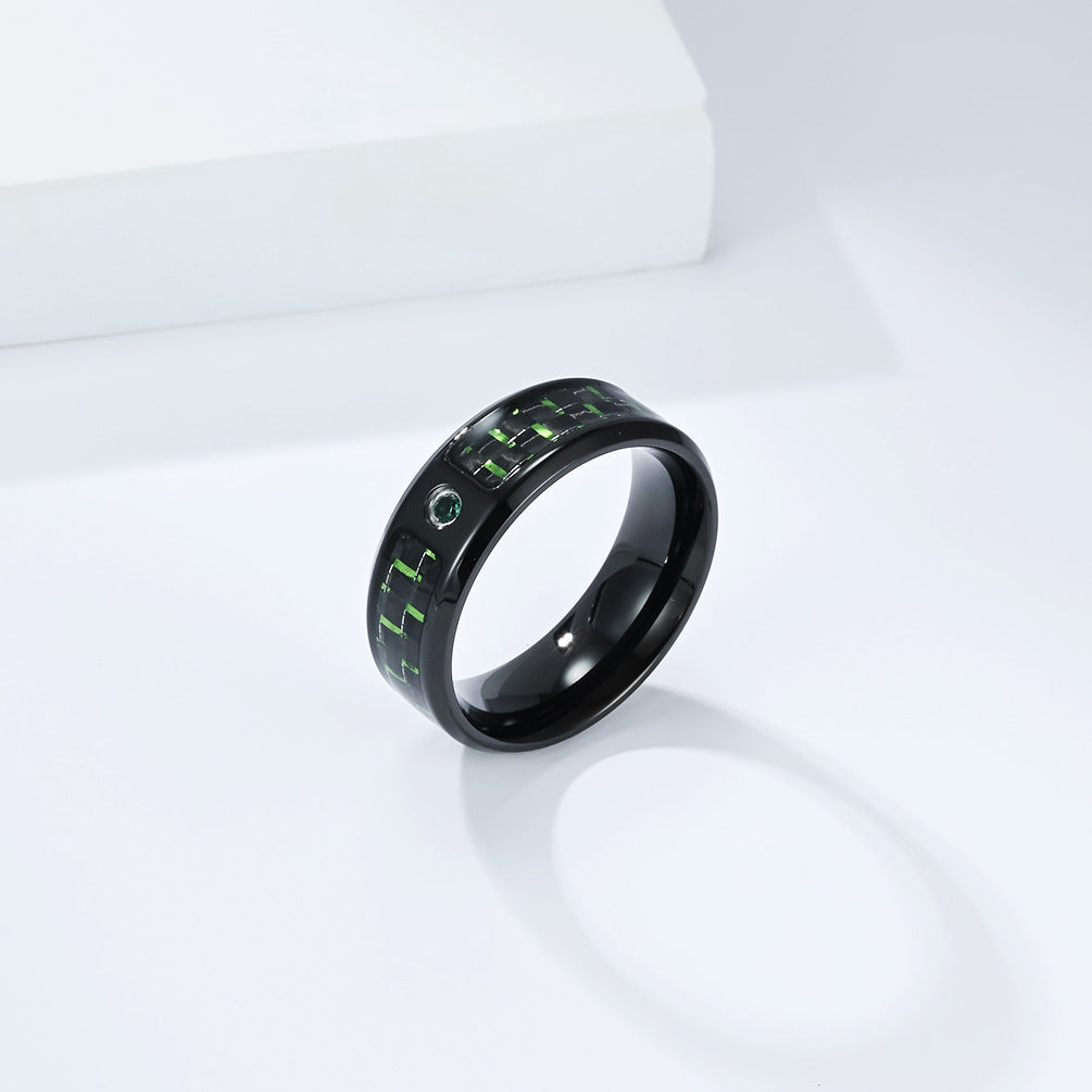 Planderful Multicolor Titanium Steel Carbon Fiber Inlaid Zircon Ring For Men Jewelry