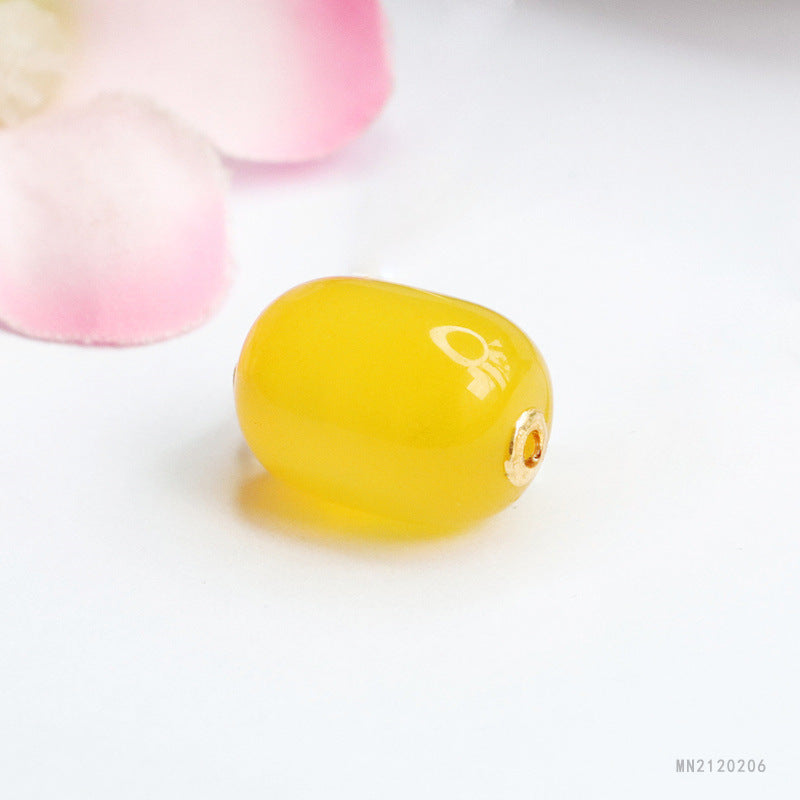 Yellow Chalcedony 18K Gold-Set Barrel Pendant — No Chain