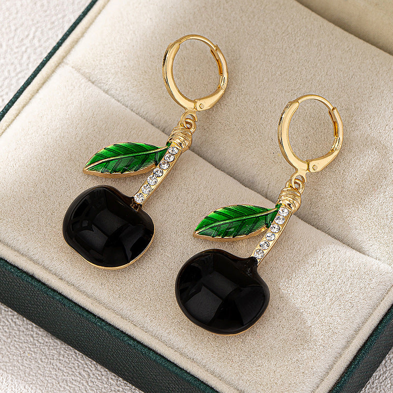 Planderful Vienna Verve Earrings – Fashionable Metallic Cherry Diamond-Encrusted Design