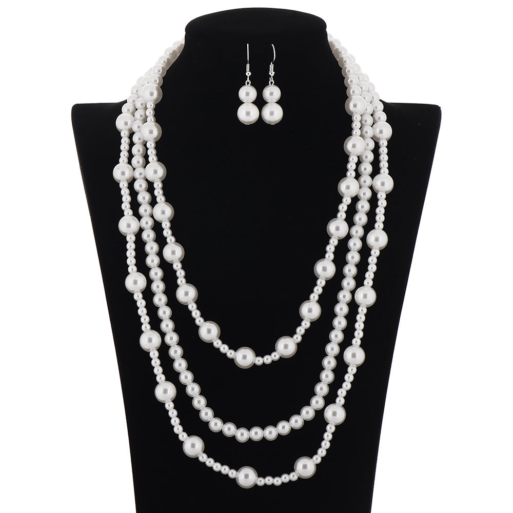 Multi-tiered Tassel Necklace with Imitation Pearls and European Wedding Necklace