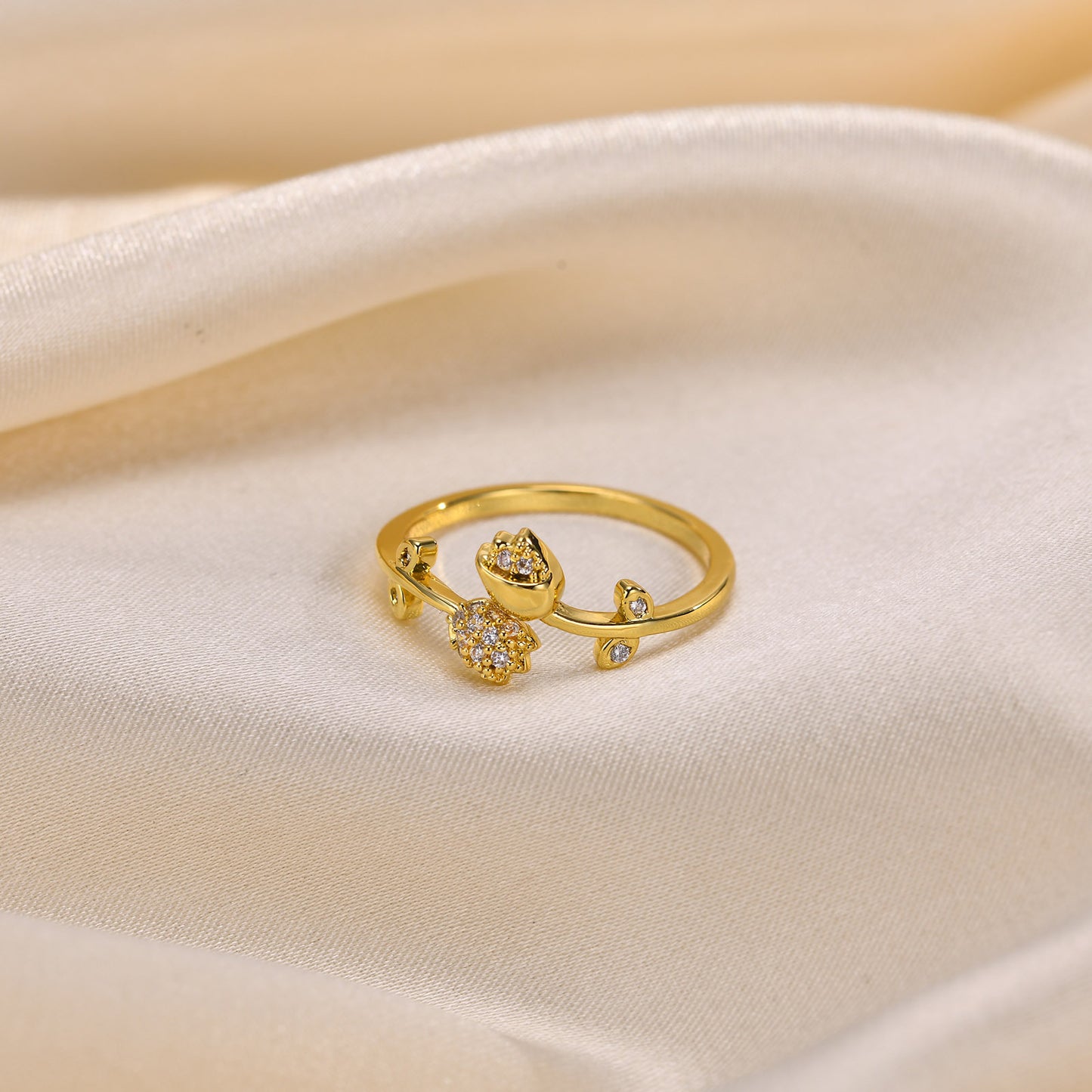 Tulip Open Ring Adjustable Copper 18K Gold Fashion Jewelry